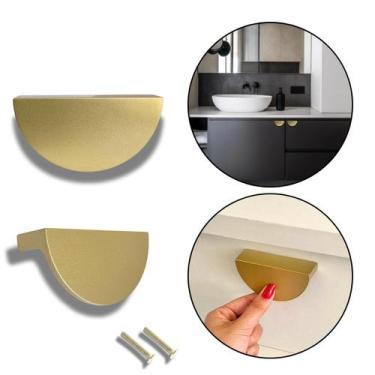 Imagem de Kit 12 Puxador de Gaveta e Armário Colonial Meia Lua Dourado - Compras