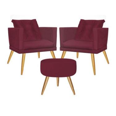 Imagem de Kit 02 Poltrona Com Almofada e Puff Milena Confort Sala Recepção Escri