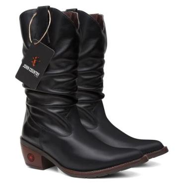 Imagem de Bota Texana Feminina Bico Fino Enrrugada Em Couro Cor Preta Ref. Fino-
