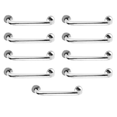 Imagem de Barra de Apoio 40cm Alça Inox Kit 9 Unidades Idoso Cadeirante Deficiente Suporte Banheiro Box Acessibilidade Casa Segurança Escada Corrimao