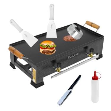 Imagem de Fogão mesa 2 Bocas com Chapa e Grelha 20x20 Alta Pressão p/Cozinha c/acessórios top