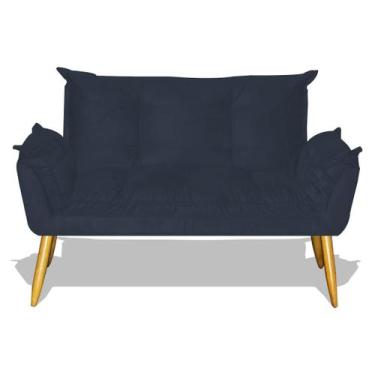 Imagem de Namoradeira Decorativa Opala Veludo Bege - Golden Moveis, Azul Marinho