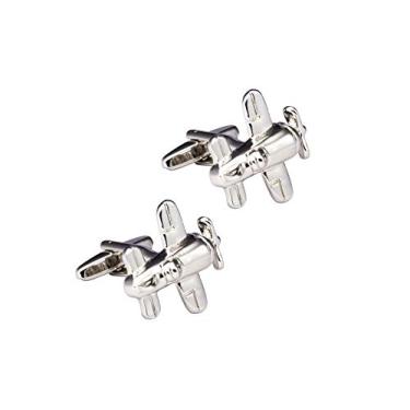 Imagem de Abotoaduras de avião com hélices de cavaleiro camisa prata abotoaduras de negócios, presentes de casamento com caixa de presente
