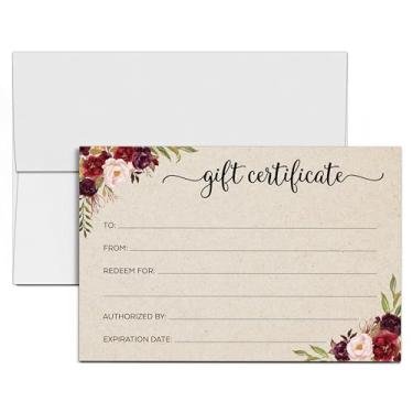 Imagem de 321Done Certificados de presente floral rústico com envelopes (conjunto de 24 cartões) em branco Kraft Tan – Feito nos EUA – Simples aquarela rosas genéricas 10 x 15 cm Pequeno Empresa Spa Salon Feriado de Aniversário