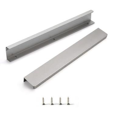 Imagem de sunlithor Puxador de dedo para armários puxadores de gaveta de cozinha cômoda de porta de baixo perfil banheiro longo armário puxadores de alumínio pacote com 10 níquel escovado 30 cm fácil instalação