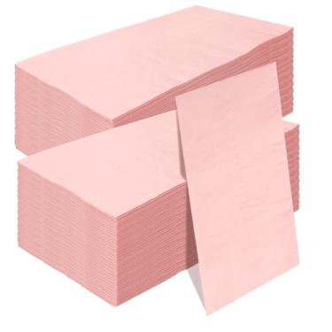 Imagem de 100 guardanapos de papel rosa claro de 3 camadas 33 x 40 centímetros toalhas de hóspedes toalhas de mão descartáveis de papel de banheiro para banheiro cozinha casamento festa de aniversário