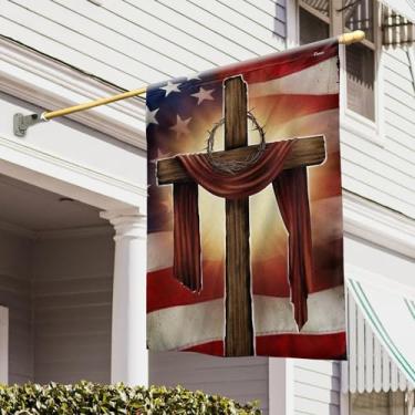 Imagem de FLAGWIX Bandeira de cruz cristã, bandeiras de decorações cristãs americanas - decorações de 4 de julho para casa, exterior, bandeira de casa 76 x 101 cm - bandeira cristã dupla face, lona resistente
