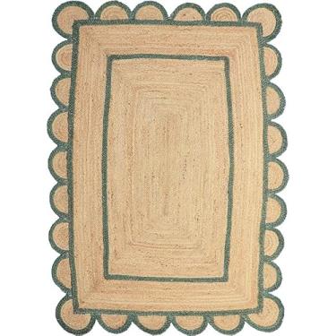 Imagem de The WEAVER HOUSE Tapete de área de juta recortado natural boêmio vieira boho decoração área tapetes personalizados tapetes decorativos tapetes trançados reversíveis (BD6-2x3-GRN)