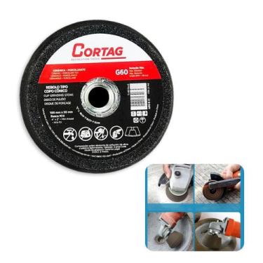 Imagem de Rebolo Tipo Copo Cônico Cortag 100MM Rosca M14 G60/G120 Para Esmerilha