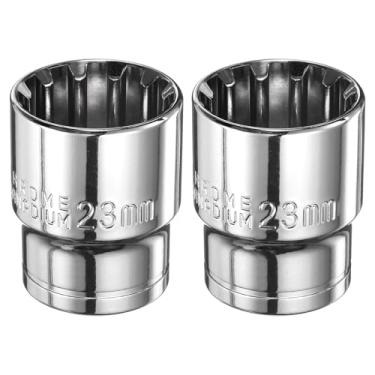 Imagem de HARFINGTON 2 peças soquete de 12 pontos 1/5.1 cm por soquete métrico raso de 23 mm aço cromo vanádio 12 pontos soquetes padrão ferramenta manual mecânica para reparo de carro, manutenção mecânica, uso