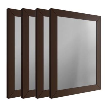 Imagem de Kit 4 Espelhos Decorativo 18x24 Com Moldura de Madeira Preta Branca Dourada ou Tabaco para Quarto Sala Banheiro Salão de Beleza Manicure Hall de Entrada (Marrom)