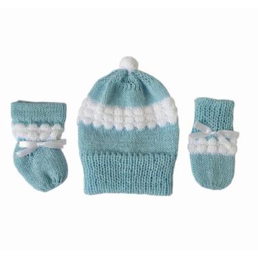 Imagem de Kit de bebê recém nascido tricô 3 peças de lã touca, luvinha e sapatin