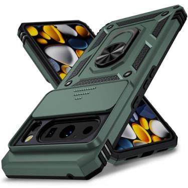 Imagem de for Google Pixel 8 Pro Case, Slide Lens Cover, Military Grade Drop Protection, Magnetic Rotated Ring Holder Kickstand Protective Phone Case for Pixel 8 Pro (Pine Green)