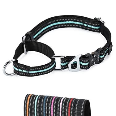 Imagem de JIPIMON Coleira para cães Martingale refletiva de nylon macio acolchoado com fivela de liga de adestramento coleira para cães pequenos, médios e grandes (grande, azul-petróleo)