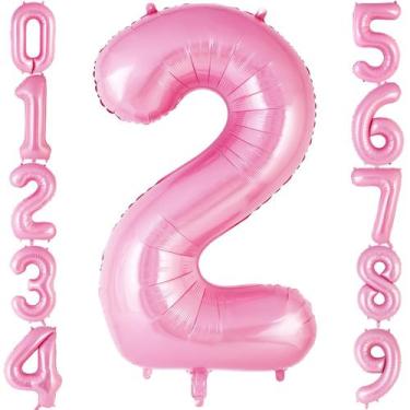 Imagem de Balão Metalizado Número 2 Rosa (40cm) - AIQINHU - Ideal para 2º Aniver