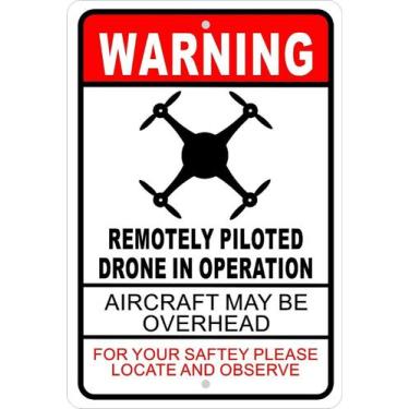 Imagem de Sinal de Metal CCPARTON - Aviso: Drone em Operação (30x20cm)