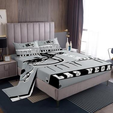 Imagem de Erosebridal Jogo de lençol solteiro de futebol americano, futebol americano, para meninos e meninas, cinza, rúgbi, decoração de quarto, bola esportiva, lençol com elástico (Las Vegas)
