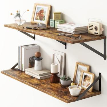 Imagem de Prateleiras flutuantes de 91 cm L x 30 cm P, prateleiras flutuantes profundas com suportes, prateleiras de parede de 30 cm de profundidade para livros, prateleiras amplas de armazenamento para