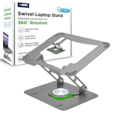 Imagem de Uncaged Ergonomics Suporte giratório para laptop para mesa, suporte ajustável para iPad para mesa com rotação de 360, suporte portátil para laptop para escritório em casa, suprimentos ergonômicos