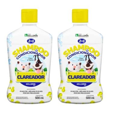 Imagem de Shampoo e Condicionador Clareador 2 em 1 para Cães e Gatos, pH Neutro, 500ml, Kit com 2 Unidades