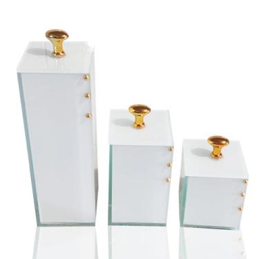 Imagem de Kit Lavabo Vidro Trio Organizador Banheiro Luxo Vidro (Branco dourado)