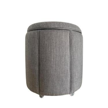 Imagem de Puff Redondo Baú Não é Segredo Debrum Linho Cinza 54x60 NS0605