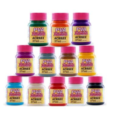 Imagem de Kit 12 Tintas Foscas Pva 37ml Acrilex