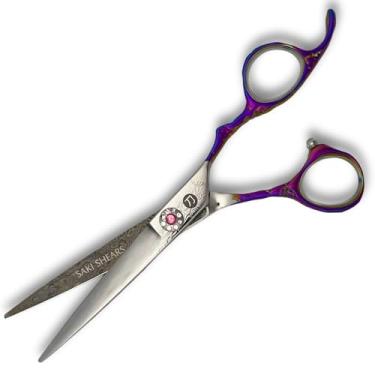 Imagem de Tesoura de corte de cabelo de aço damasco Saki Kohana, dureza 61-63 HRC, lâmina convexa japonesa (15 cm)