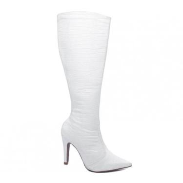 Imagem de Bota Feminina Cano Longo Torricella Salto Alto Bico Fino Luxo Branco, 
