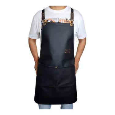 Imagem de Avental Professional Barbeiro Cabeleireiro Couro Preto Pu - JMS WASKA