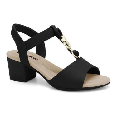 Imagem de Sandália Feminina Comfortflex Salto Bloco 2457402, 35, Preto, Bege