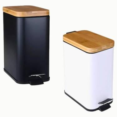 Imagem de Lixeira Banheiro Cozinha Pedal 5l Cesto De Lixo Tampa Bambu - Wincy, P