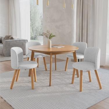 Imagem de Mesa de Jantar Extensível Redonda com 4 Cadeiras Madeira Maciça Tasila Yescasa