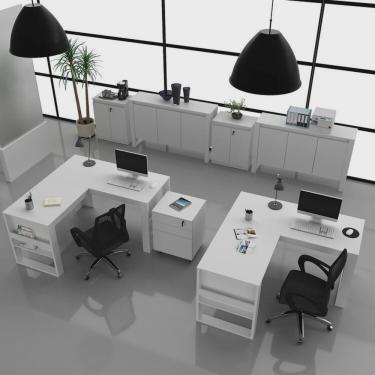 Imagem de Kit 7 Peças 2 Mesas L com 1 Gaveteiro 2 Balcões e 2 Balcões 3 Portas Espresso Móveis