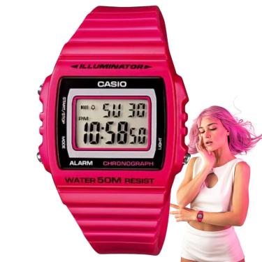 Imagem de Relógio Feminino Casio Illuminator Quadrado Leve Resistente Água 50 Metros Digital Esportivo Rosa W-215H-4AVDF