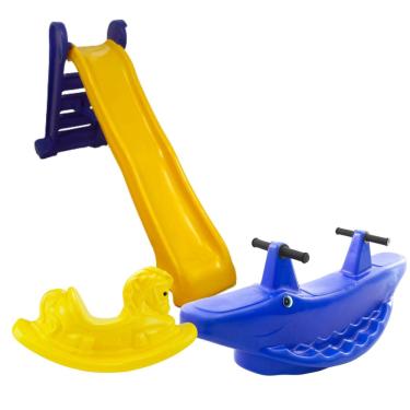 Imagem de Kit Amarelo Escorregador 4 Degraus + Gangorra Cavalinho + Jacaré