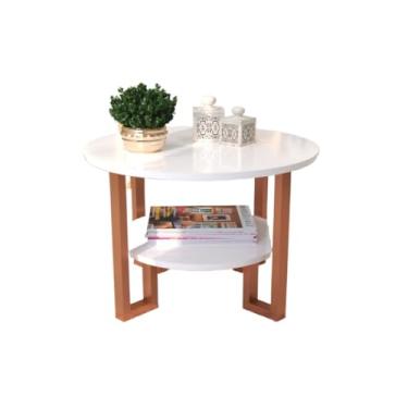 Imagem de Mesa De Centro 2 Tampos Decorativa Para Sala Com Pés em Rosé Gold(Branco)