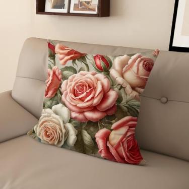 Imagem de Capa de almofada com estampa digital retrô rosa com zíper invisível, vários tamanhos para decoração de sofá, sala de estar e quarto (66 x 66 cm, FGMG-A)