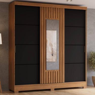 Imagem de Guarda Roupa Spazio 3 Portas Deslizantes com Aplique Ripado 2 Gavetas e Pés em Abs Espresso Móveis Marrom/Preto