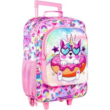 Imagem de gxtvo Bagagem infantil com rodas para meninas, mala de transporte com rodinhas de gato fofo para crianças pequenas, Bagagem rosa para gatos, One Size, Bagagem para meninas