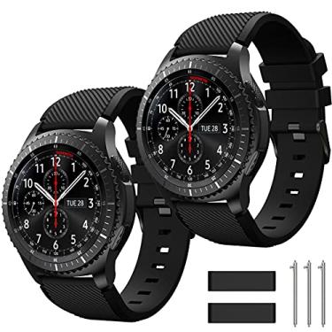 Imagem de TOOLAIK Pulseira compatível com Samsung Galaxy Watch 3 45 mm/Galaxy Watch 46 mm Bands/Gear S3 Frontier/Clássico, pulseira de relógio inteligente de 22 mm, pulseiras casuais de silicone para mulheres e homens (preto/preto)