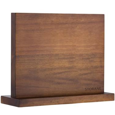 Imagem de storane Bloco Magnético Para Facas Em Madeira De Acácia - Suporte Dupla Face Balcão Cozinha Universal Sem Facas, Armazenamento Multifuncional Madeira, Totalmente Montado (30,5 X 25,4 Cm)