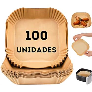 Imagem de Kit 100 Formas de Papel Descartável Quadrada Fohas Descartáveis Antiaderente Premium Protetor à Prova De Gordura Para Fritadeira Sem Óleo Tamanho Universal para Fritadeiras Air Fryer 16cm