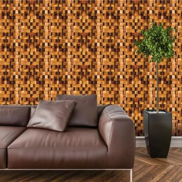 Imagem de Papel De Parede Adesivo Bloco 3d De Madeira Lavável Cozinha  3 metros