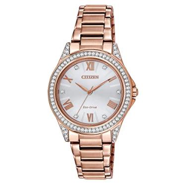 Imagem de Citizen Eco-Drive Relógio feminino casual de quartzo, aço inoxidável, cristal, rosa dourado (modelo: EM0233-51A)
