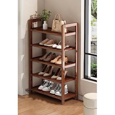 Imagem de Sapateira de bambu com 7 camadas para pequenos espaços, organizador vertical de torre de sapatos para armário, banheiro, varanda, prateleira de canto de madeira para armazenamento de sapatos (30 cm L