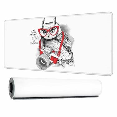 Imagem de Y YIHANGBEST Coruja em óculos vermelhos com uma câmera, mouse pad, tapete de teclado grande para jogos, para mesa, escritório, cama, 90 x 40 cm