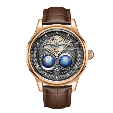 Imagem de SEAKOSS Relógio masculino de luxo de 47 mm com globo duplo automático para homens, relógio mecânico, dispositivo de volante, relógio social masculino, Rosa preto