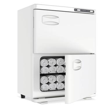 Imagem de Aquecedor de toalha quente armário duplo profissional, capacidade extra grande 46L, cor branca para spa, salão de beleza e restaurante