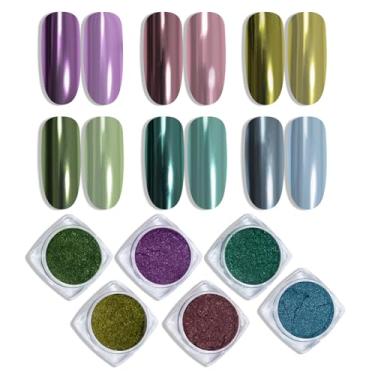 Imagem de ADHERE Kit com 6 Pós Cromados - ‌Brilho Espelhado Metálico Mágico & Efeito Reflexivo‌ | Gel para Unhas Não Tóxico, Profissional & Kit DIY